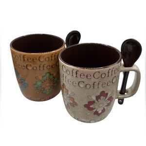 Set of Two Floral Mr. Coffee Mugs‎ w/spoons